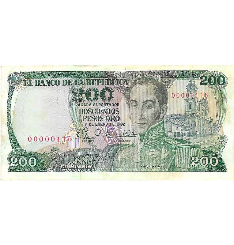 Colombia 200 Pesos Oro 1982 (Número bajo 116) NO UNC